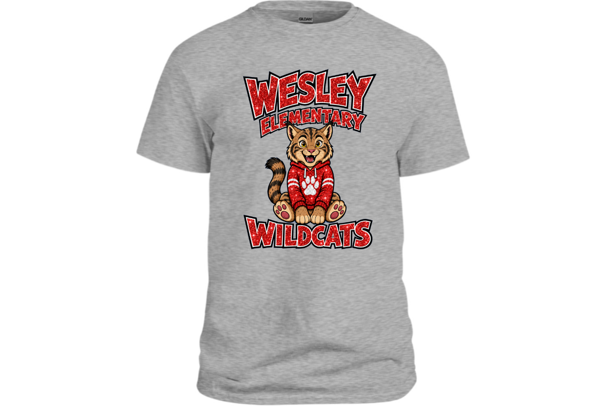 T-Shirt - Glitter Wesley Wildcats Pride - Light Grey